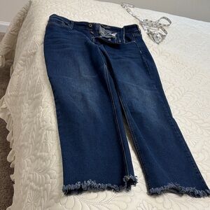Hydraulic Dark Blue Frayed Hem Cropped Jeans